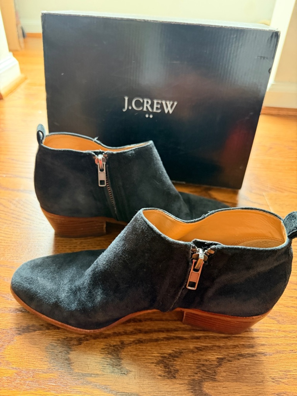 J. Crew Black Suede Ankle Booties with Side Zips 🌿